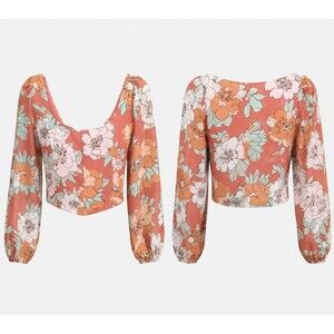 Aritzia Wilfred Grace Floral Crop Top Size XS Blush Pink Boho Long Sleeve Flowy